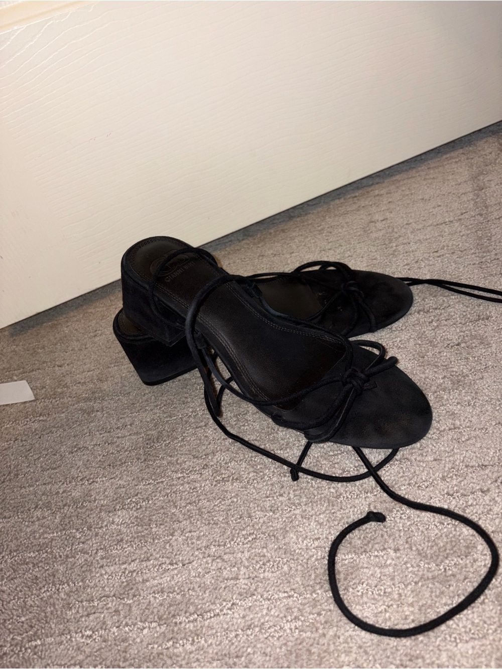 Gianni Bini Black Lace-Up Square Toe Block Heel Sandals